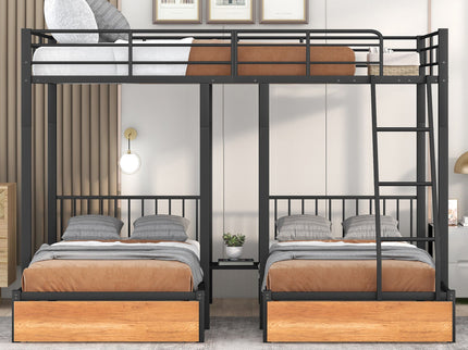 Triple Bunk Bed With Drawers And Guardrails