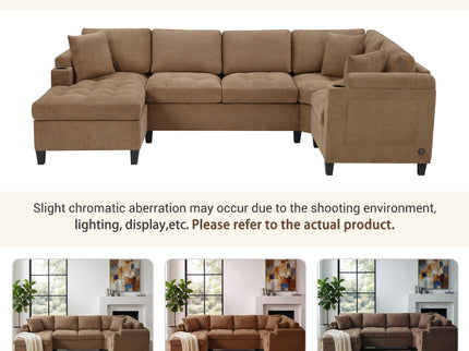 U Shaped Sectional Sofa, Corner Living Room Couch With Built In Cup Holders, Storage, USB Ports