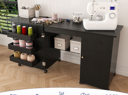Foldable Sewing Table With Locking Casters