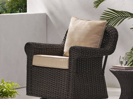 Amaya - Outdoor Swivel Rocker Chair With Water Resistant Cushions - Brown / Beige
