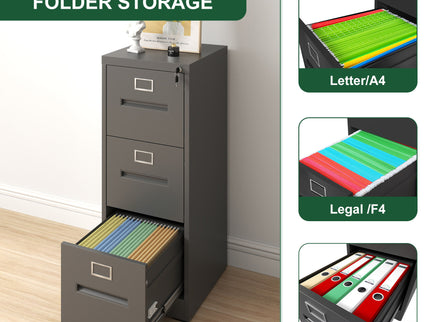Premium Drawer File Cabinet With Lock, Metal Vertical Design, A4 Legal / Letter Size