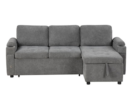 Convertible L Shaped Sofa Couch With Storage, Cup Holders, USB Ports