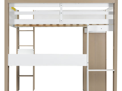 Loft Bed With Built In Storage Shelves, Clothes Rail, And Desk