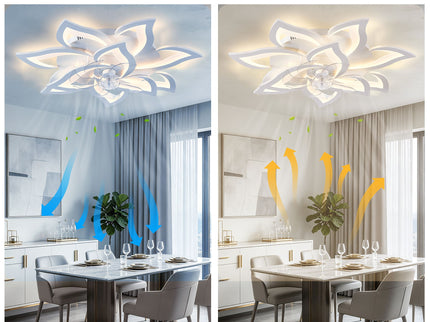 32" Flower Ceiling Fan With LED Dimmable Light, Low Profile Flush Mount Fan With Remote Control, 6 Speeds