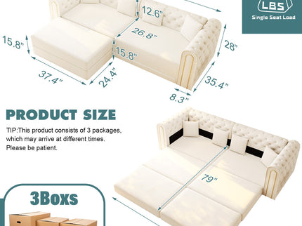 3-In-1 Convertible Sleeper Sofa With Movable Ottoman For Living Room