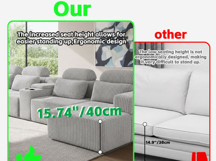 U-Shaped Sectional Sofa With Chaise Lounge And Cup Holders