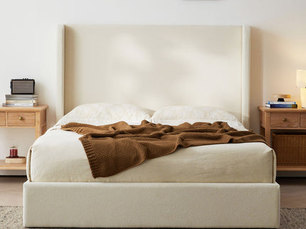 Carmen - King Size Upholstered Wingback Bed - Ivory