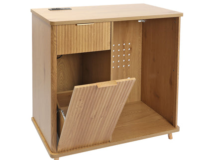 Fluted Coffee Bar Cabinet With Mini Fridge Space & Charging Station - Natural