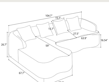 Modular L-Shape Sectional Sofa With Curved Chaise