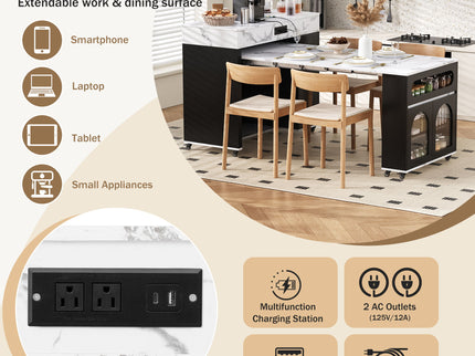 Extendable Dining Table With Folding Top, Rolling Kitchen Island With Drawers And Power Outlet