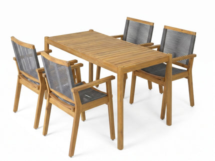 5 Piece Outdoor Dining Set With Table And Arm Chairs - Dark Gray / Light Teak / Teak
