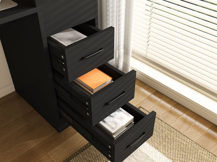 Computer Desk With 4 In 1 Socket & 3 Drawers, 4 Tier Shelves