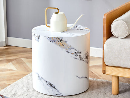 Elegant Cylindrical Table With Patterned Design For Versatile Use - White