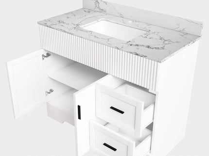 Bathroom Vanity Set, Fluted Cabinet, Soft Close Doors & Drawers, Sink Included - White