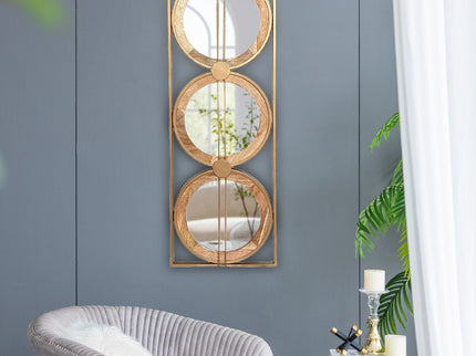 3 Mirror Piece Wall Mirror InRectangular Frame, Home Wall Decor For Bedroom Living Room - Brown