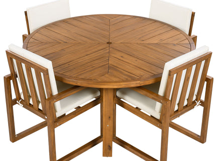 5 Piece Outdoor Patio Dining Set With 4 Armchairs And Table - Beige