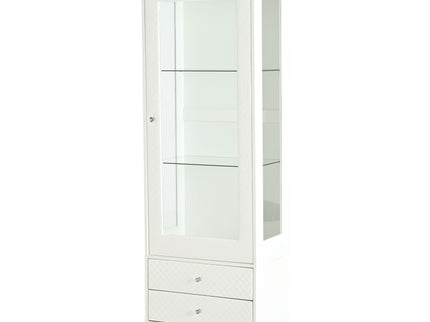 Modern Upholstered Glass Display Cabinet With Adjustable LED Light - White