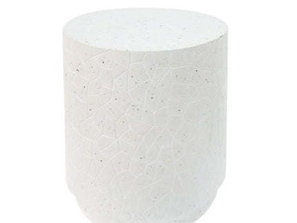 Outdoor Terrazzo Concrete Drum End Table, Living Room Accent Table - White Terrazzo