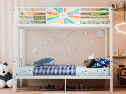 Bunk Bed, Convertible To 2 Separate Twin Size Beds & Full Length Guardrail & Ladder, No Box Spring Needed - White