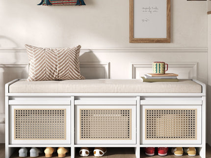 Entryway Shoe Bench With Drawers & Button Tufted Cushion