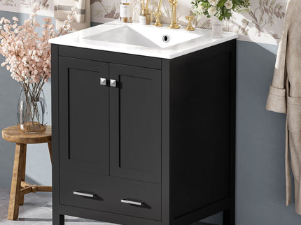 Bathroom Vanity With Integrated Undermount Ceramic Sink, 2 Doors And 1 Drawer, Soft Close Hinges