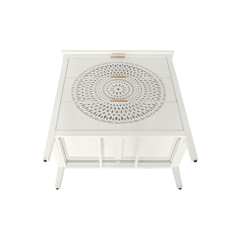 3 Drawer Cabinet With Hollow Carved 3 Drawer Dresser Storage Chest With Metal Handles For Entryway Living Room Bedroom - Beige