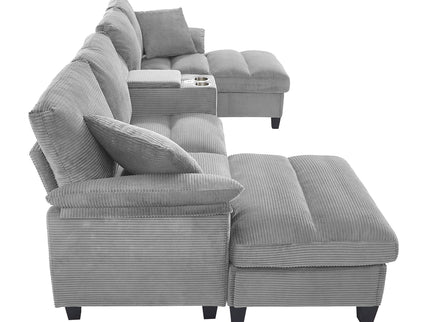 Modern U - Shaped Sectional Sofa With Storage Ottomans, USB Ports, And Cup Holders