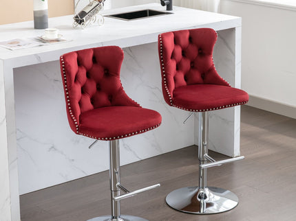 Swivel Barstools Adjusatble Seat Height From 25-33", Modern Upholstered Base Bar Stools With Backs Comfortable Tufted For Home Pub And Kitchen Island (Set of 2)