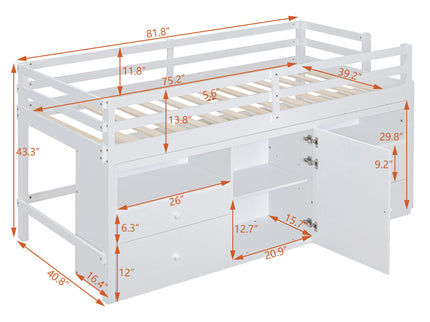 Loft Bed With 4 Drawers, Underneath Cabinet And Shelves