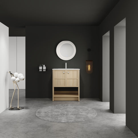 Modern Freestanding Bathroom Vanity With Ceramic Sink And Soft Closing Doors