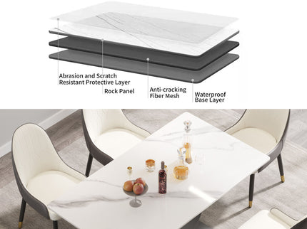 63" Modern Artificial Stone Crescent-Shaped Metal Legs, Can Accommodate 6-8 People - White / Black