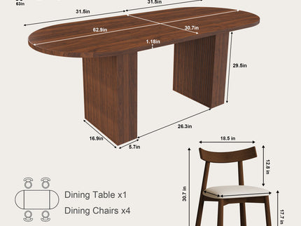 Oval Dining Table Set For 6 With 4 Chairs - Walnut