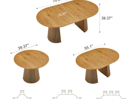 Dining Table, Flexible Extendable Oval Design With Slatted Legs - Natural Wood