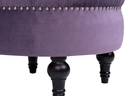 Dawn - Tufted Round Ottoman Nailhead Accents - Purple