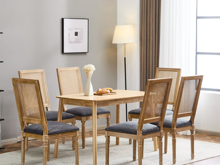 French Country Dining Chair With Rectangular Cane Backrest And Smooth Upholstered Seating
