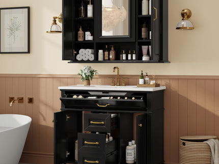 Modern Freestanding Bathroom Vanity With Sink, Cabinet, Soft-Close Drawers, Tip-Out Tray