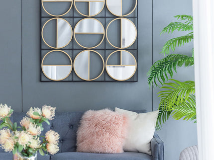 Eclectic Styling Metal Beaded Wall Mirror With Contemporary Design For Bedroom, Liveroom & Entryway