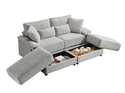 Double Chaise Lounge Set With Reversible Storage Ottomans, USB Port
