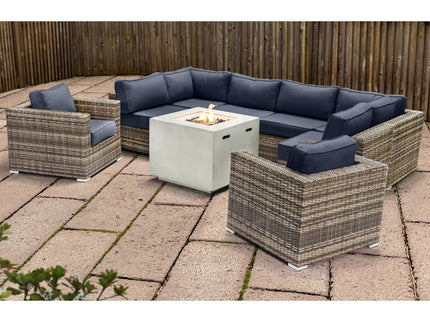 Premium 6 Person Wicker Patio Seating Group With Deep Cushions And Concrete Fire Pit - Gray Mix