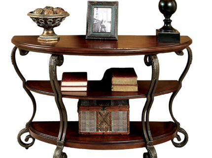 Sofa Table With Open Bottom Shelf And Ornate Scroll Detail Legs - Brown Multi