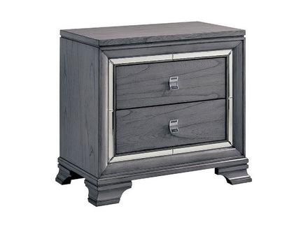 Nightstand With Mirror Trim - Light Gray
