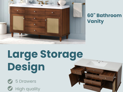 Bathroom Vanity With Sink, 5 Legs, Soft Close Drawers