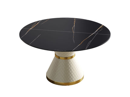 53.15" Modern Artificial Stone Round Carbon Steel Base Dining Table, Can Accommodate 6 People - Black / White