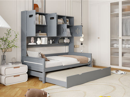 Daybed With All-In-One Cabinet And Shelf