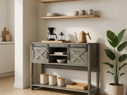 Farmhouse Entryway Table With Sliding Barn Door