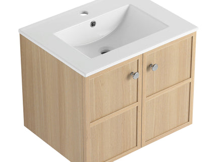 Wall Mounted Bathroom Vanity With Ceramic Sink And 2 Soft Closing Doors