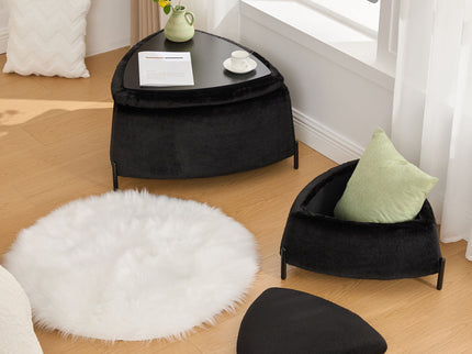 Upholstered Storage Ottoman Set With Reversible Lid