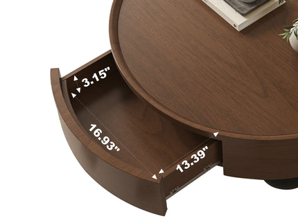 Round Coffee Table With Storage Drawer And Ball Feet - Walnut / Black