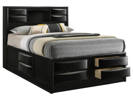 Briana Wood Queen Storage Bookcase Bed Black