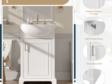 Bathroom Vanity With Bulged Sink, Cabinet, Soft-Close Door, Freestanding Single Unit